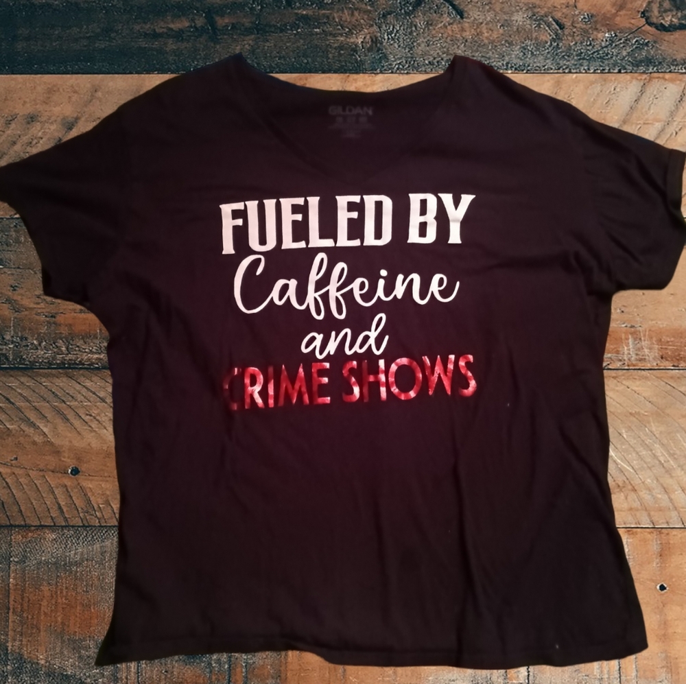 2x caffeine and crime shows tshirt